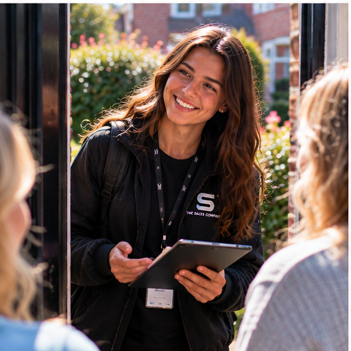 Sales medewerker van The Sales Company Amersfoort met tablet aan de deur